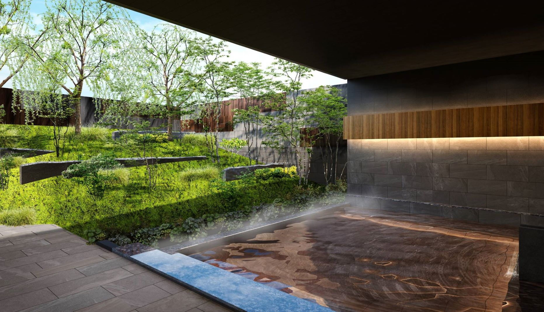 源泉かけ流しの露天風呂①（完成予想）