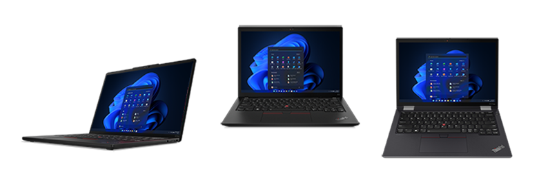 （左から）ThinkPad X13s Gen 1,ThinkPad X13 Gen 3,ThinkPad X13 Yoga Gen 3