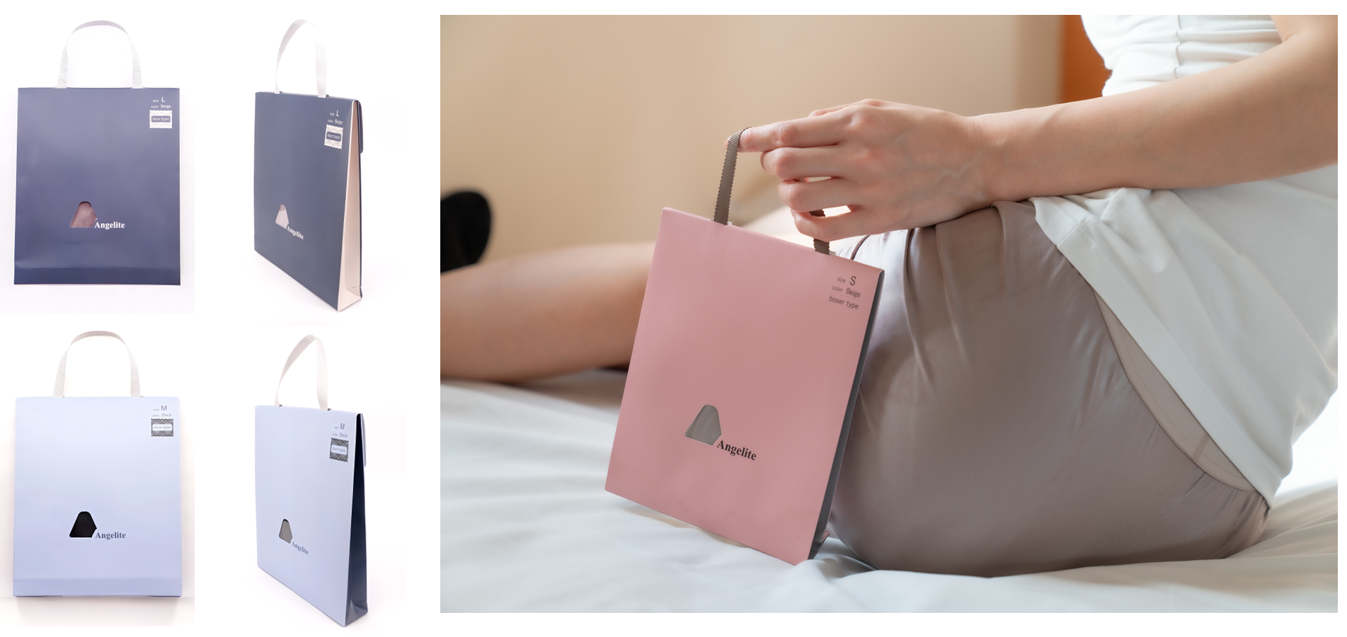 左上）レースタイプcolorベージュ　左下）レースタイプcoloerブラック　右）ボクサータイプcolorベージュ