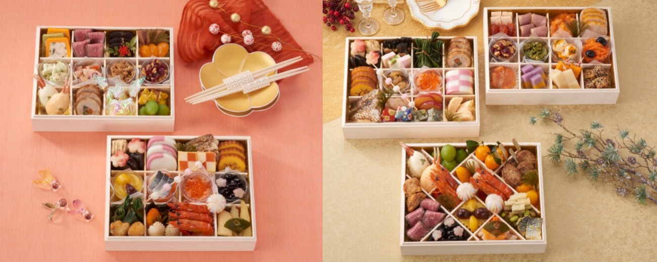 (画像左)：①美的おせち 二段重、(画像右)：②美的おせち 三段重