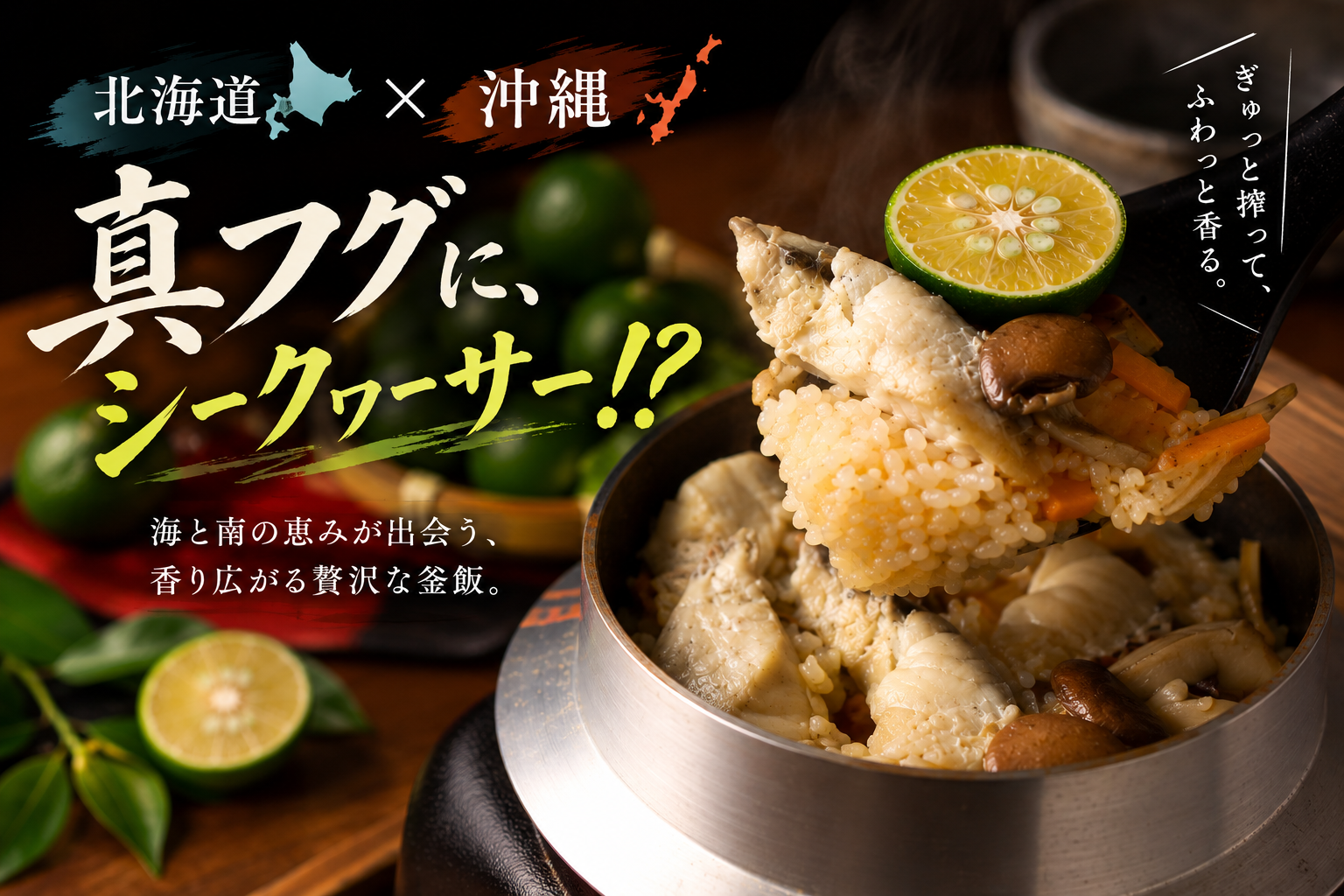 真フグにシークヮーサー！？北海道×沖縄、意外な組み合わせから生まれた10月限定釜飯が大阪・福島に登場