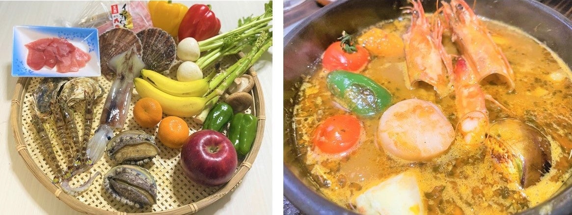 プレミアムコースの食材・オリエンタルスパイス海鮮鍋　※当日の仕入れ状況により内容が変わる可能性があります。