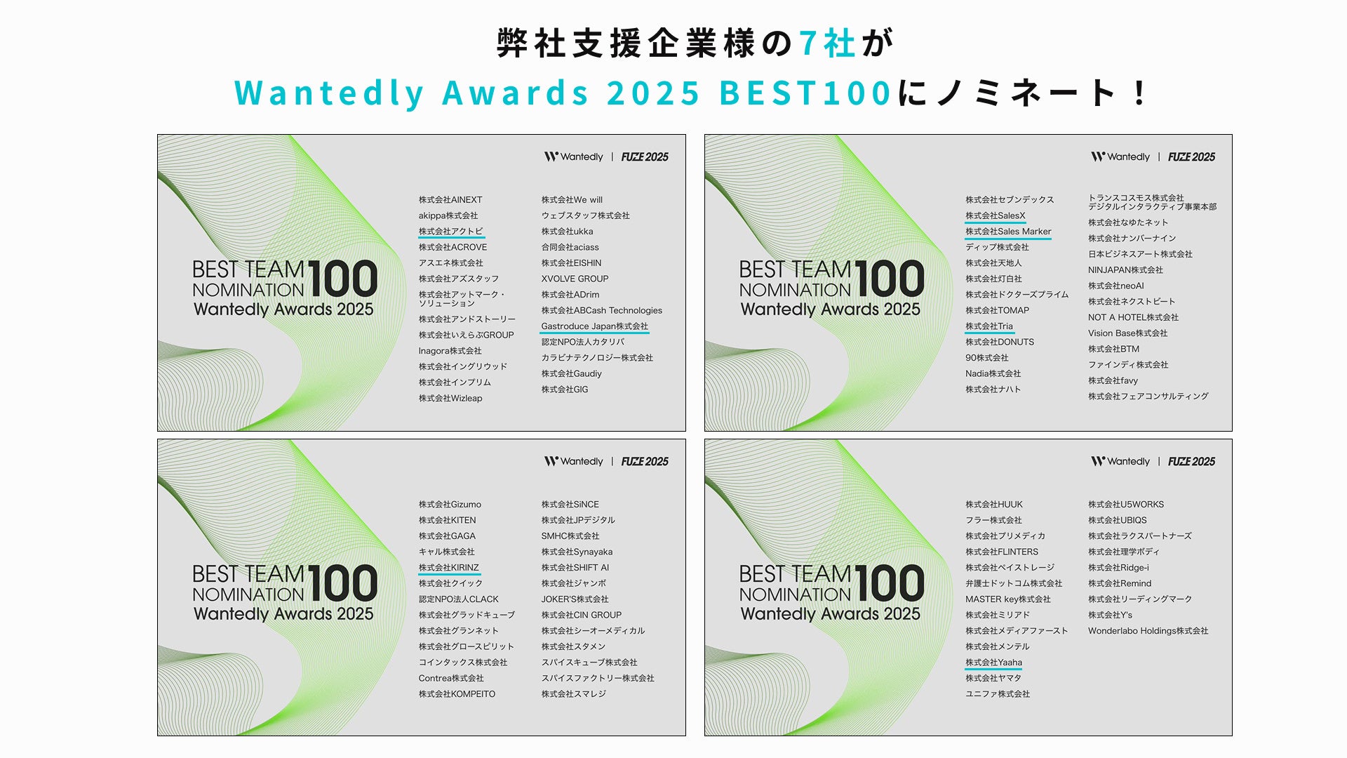 株式会社OTOGIの支援先企業7社が『Wantedly Awards 2025』BEST100に選出。Wantedly認定パートナー1位のノウハウを基盤とした支援の成果