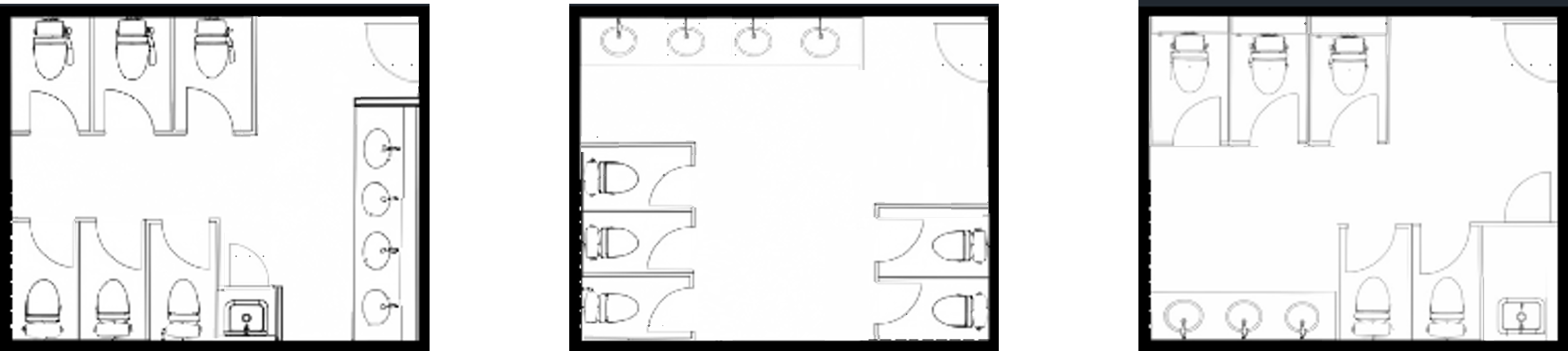 図 2：自動設計AIより提案された複数トイレレイアウトイメージ