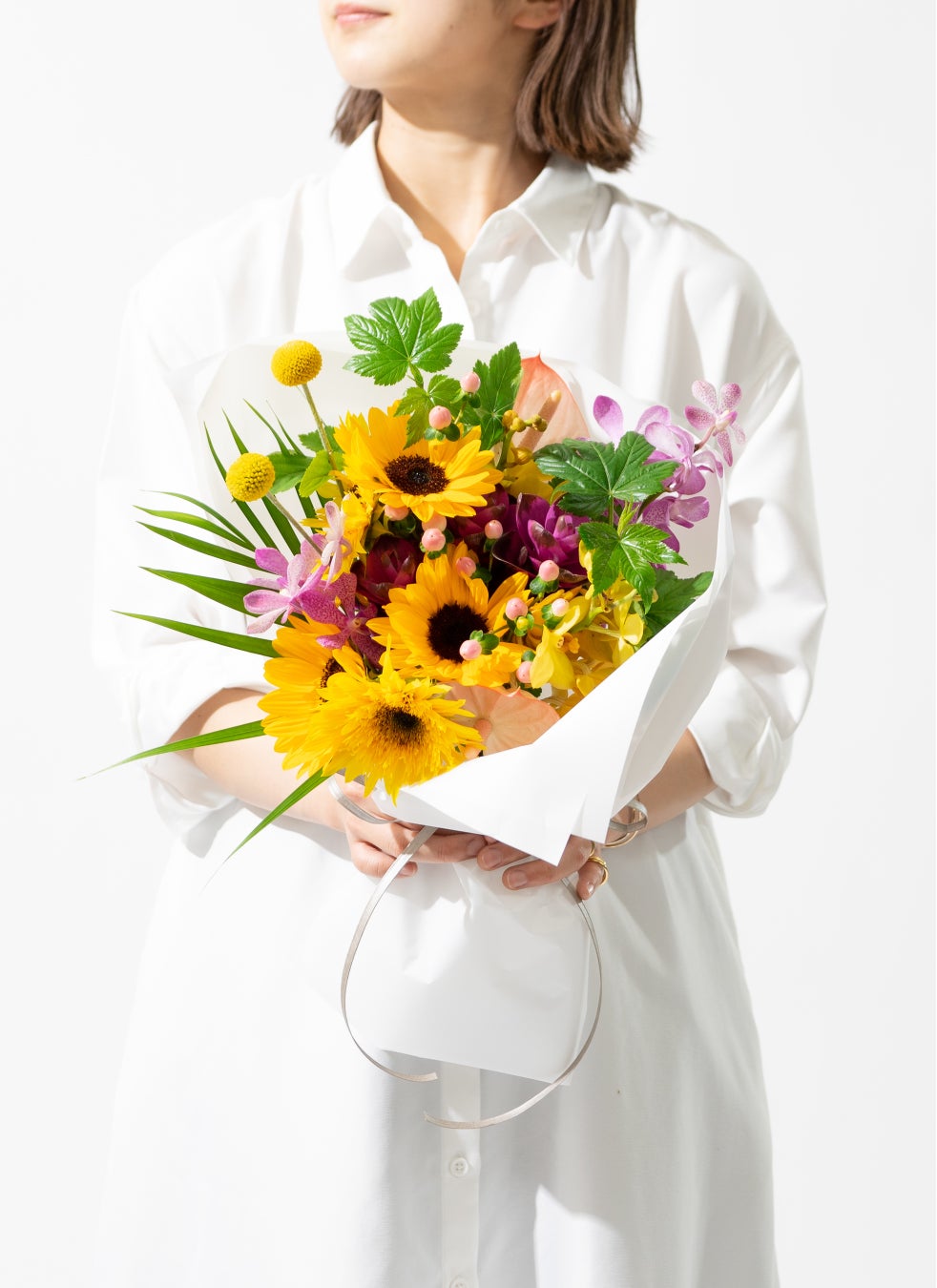 サマーブーケ ひまわり オレンジ ピンク M