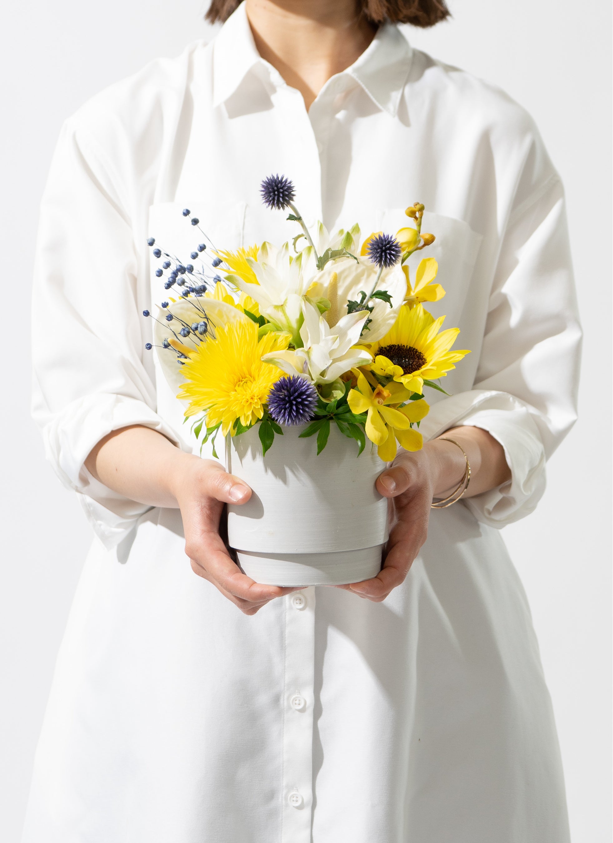 サマーアレンジメント ひまわり イエロー ブルー S