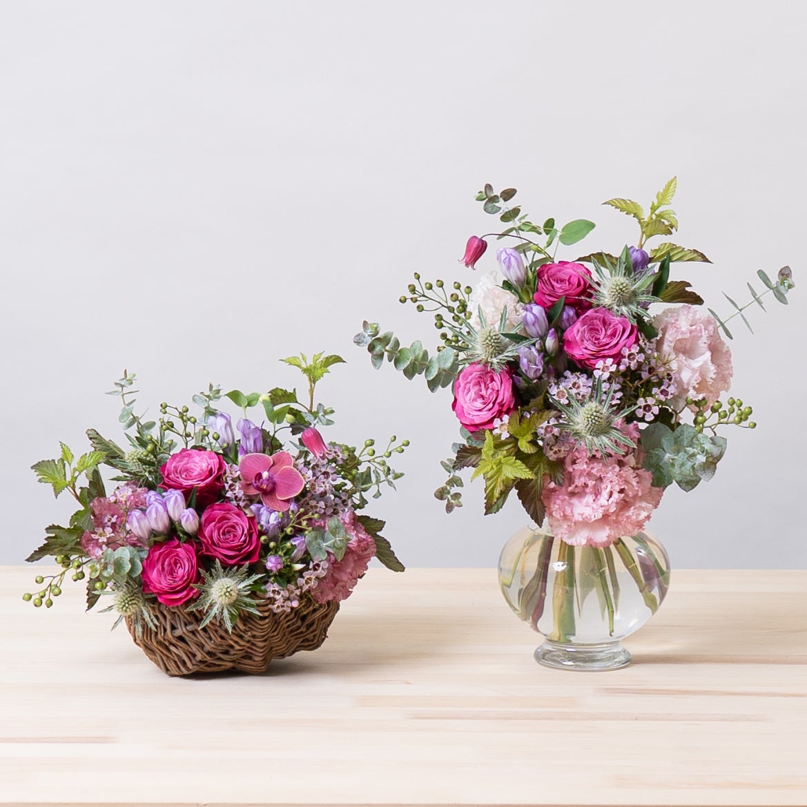 初秋のアレンジメント・花束 リンドウ ピンク