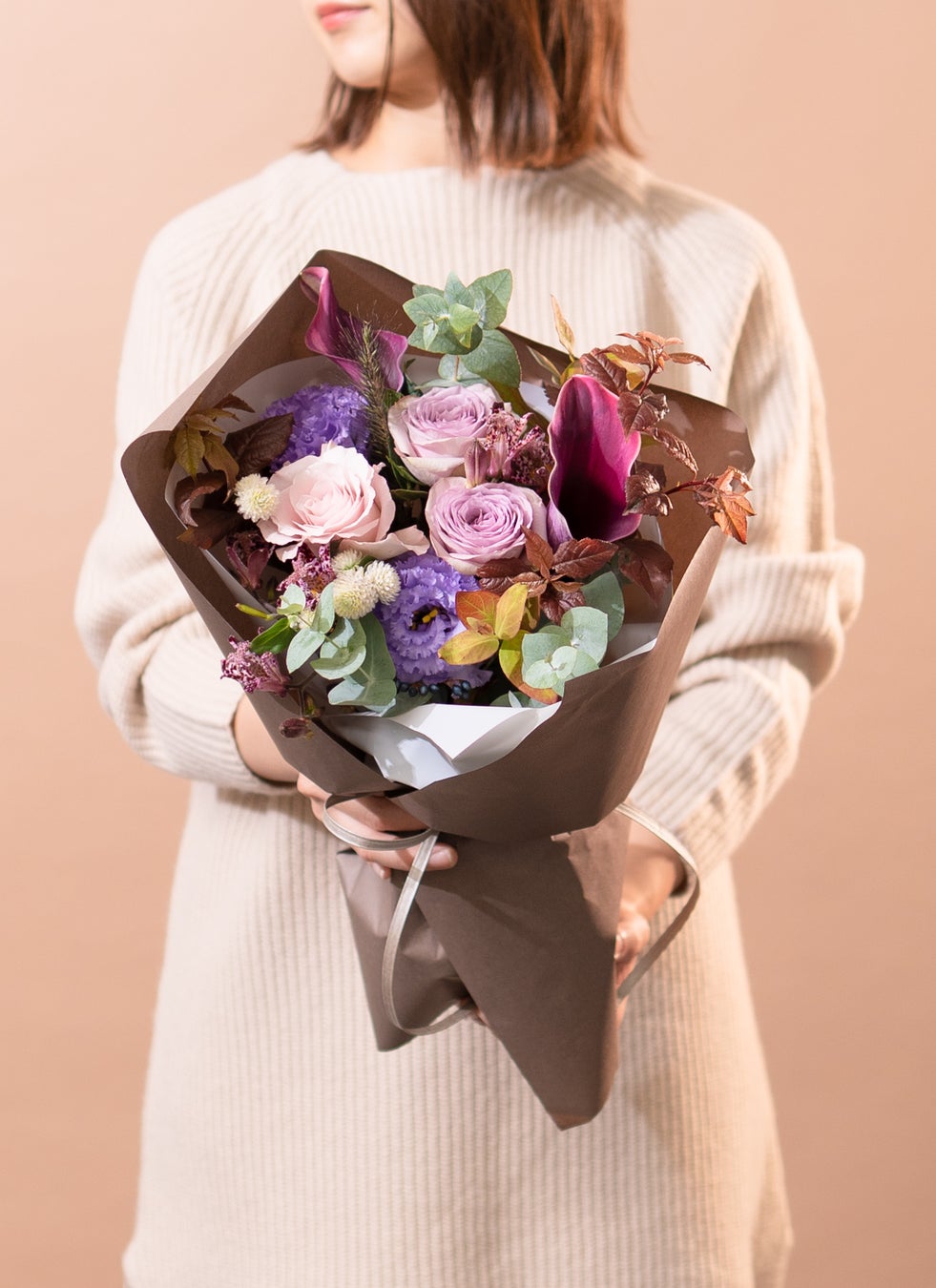 秋の花束 バラ パープル M