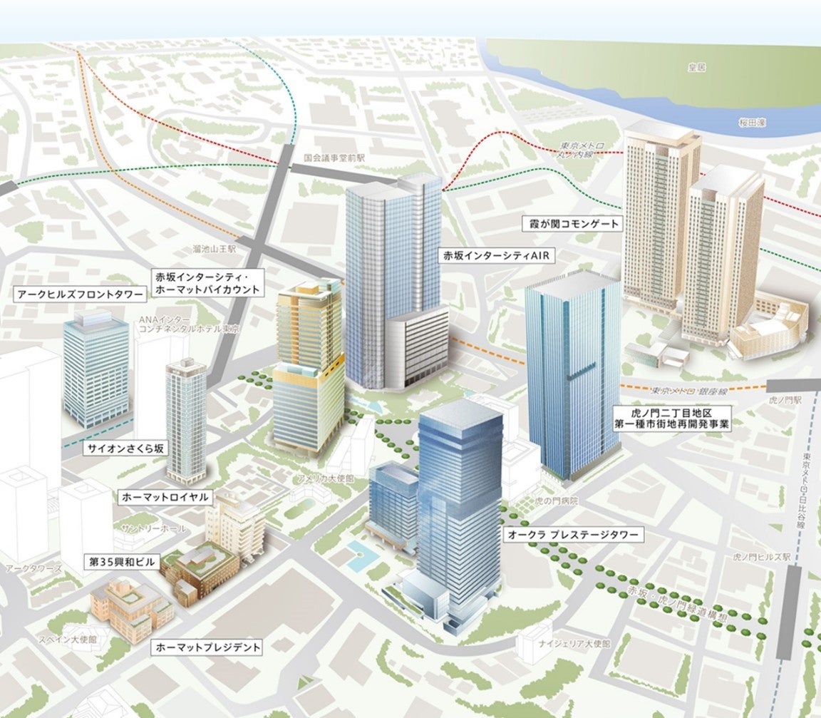赤坂・虎ノ門エリア俯瞰図（当社関連ビル・レジデンス）
