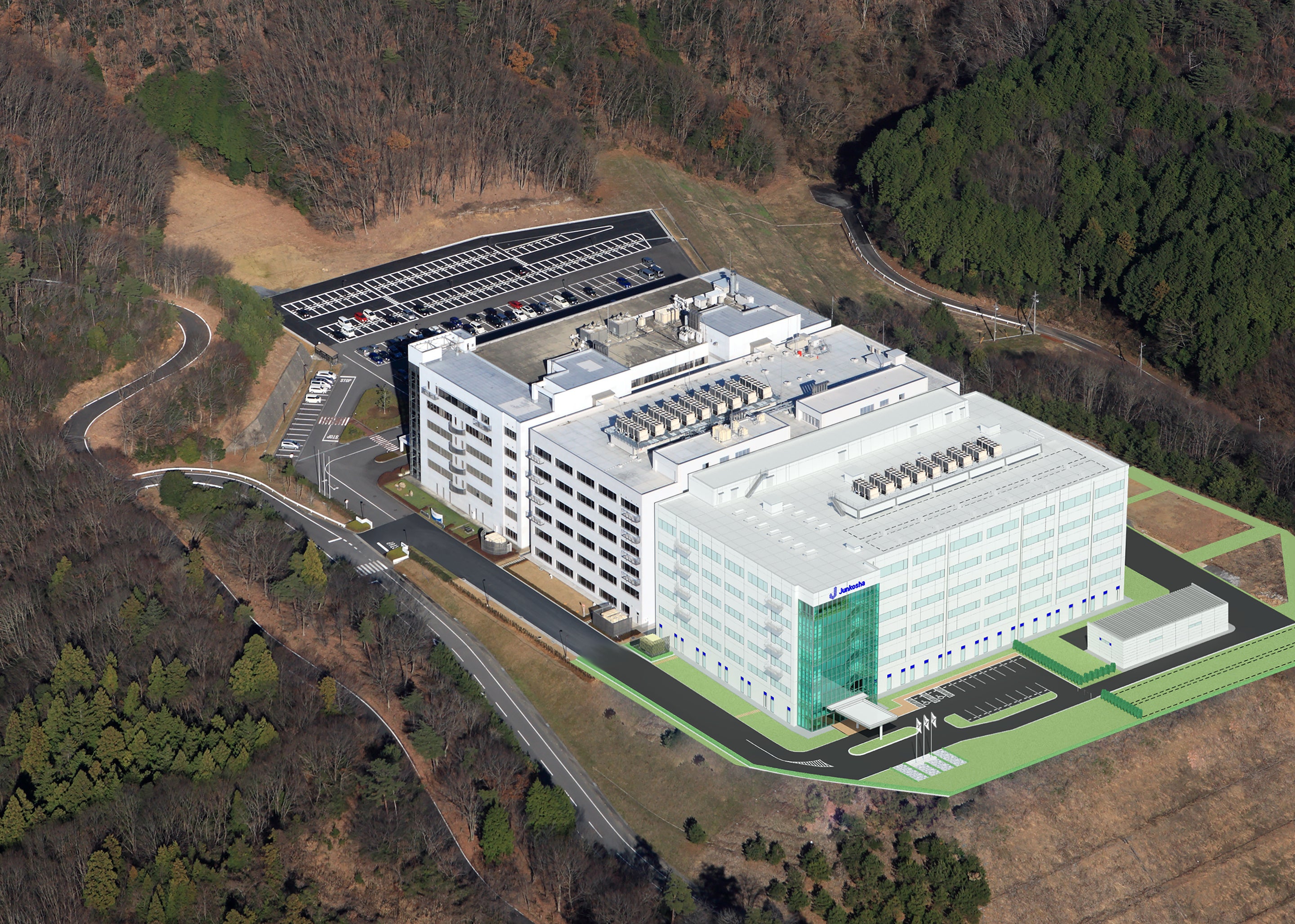 右：空中からの完成予想図。いずれも手前が増設する第3棟。