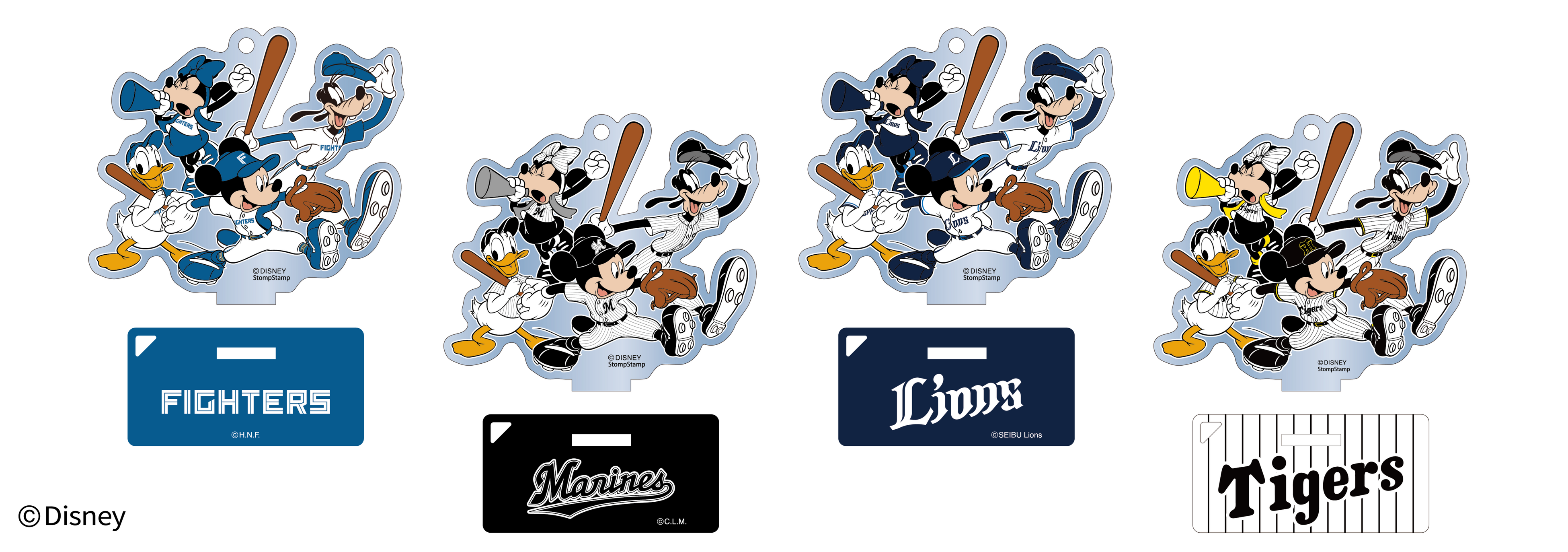 ディズニーキャラクターがプロ野球12球団のユニフォーム姿で登場