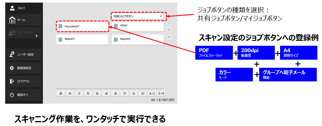 ジョブボタンによるワンタッチ操作