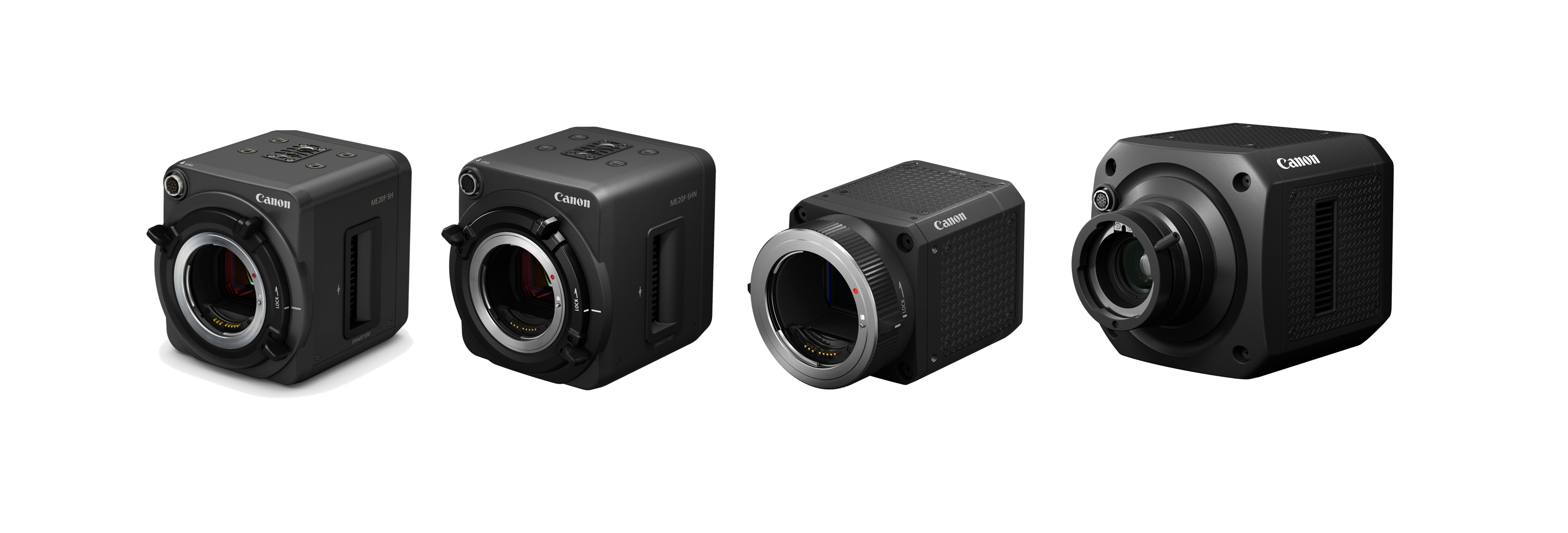 本ソフトウエアが対応する超高感度カメラシリーズ&nbsp; （左から ME20F-SH／ME20F-SHN／ML-105 EF／MS-500 ）