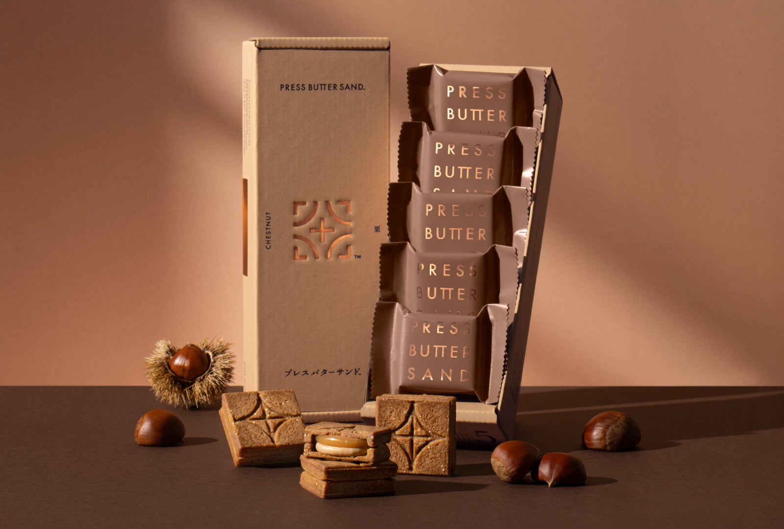 「PRESS BUTTER SAND」秋限定〈栗〉をリニューアル、イタリア産栗で新開発キャラメルに