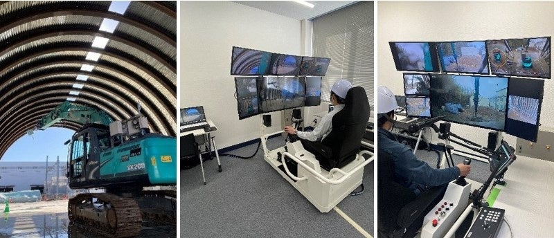 写真ー２　模擬トンネルを活用した研究開発の一例（油圧ブレーカの遠隔操作の構築）