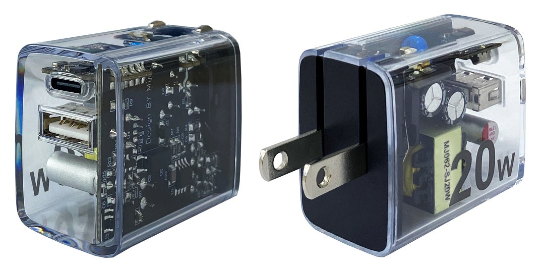 <クリアタイプ PD20W対応AC充電器(正面・背面)>