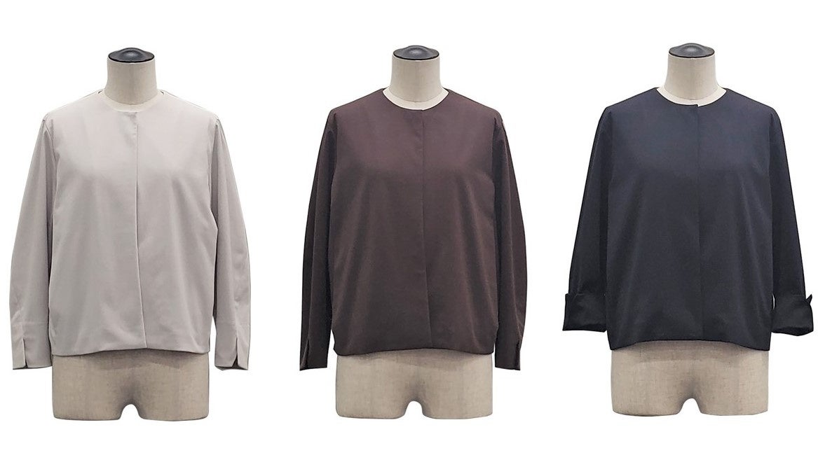 ノーカラージャケット　33,000円(税込)　カラー：グレージュ、ブラウン、ネイビー