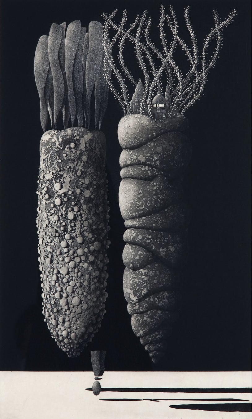 利渉重雄《道標》1989年 エッチング、アクアチント 62.8×38.5cm