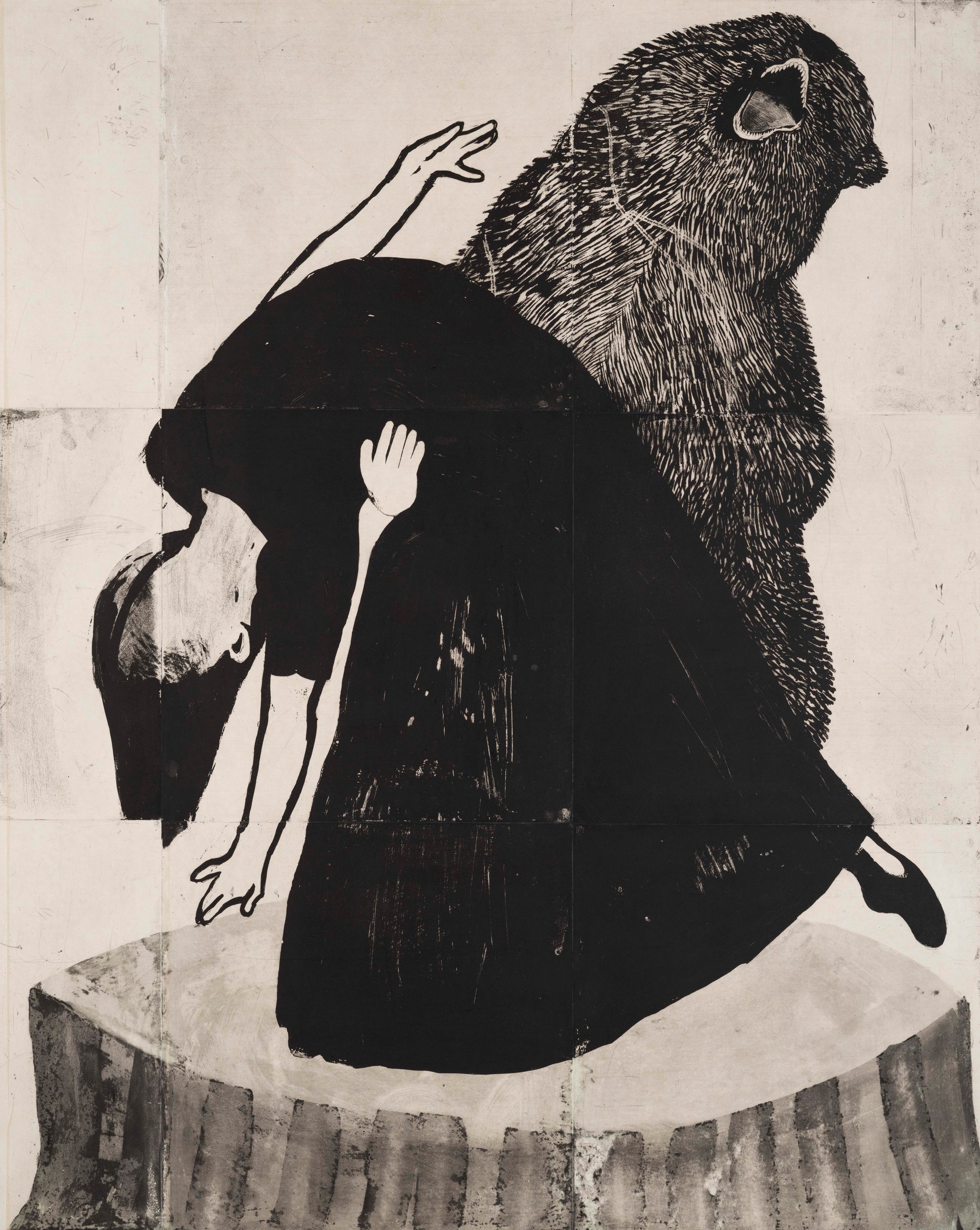 村上早《おどり》　2021 年　リフトグランド・エッチング、アクアチント、スピットバイト　150×118cm　撮影：末正真礼生