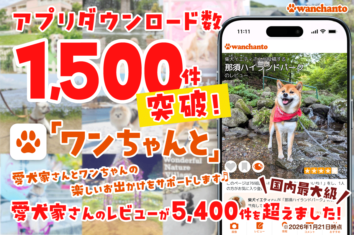 愛犬家向けのお出かけ情報アプリ「ワンちゃんと」が1,500DL突破！5,400件超のリアルな口コミで、愛犬と...
