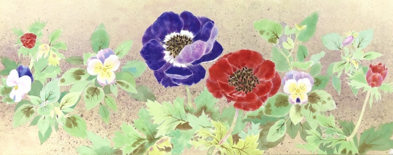 「春のうた」 （雲肌麻紙・岩絵具・墨・純金泥・胡粉、W２F号） 220,000円（税込）