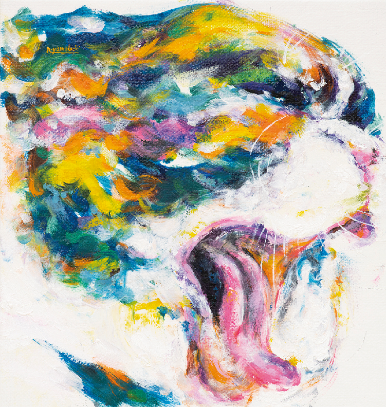 山内亮「遅かれ早かれ」（キャンバス・油彩、18×18cm） 31,470円（額装付、税込）