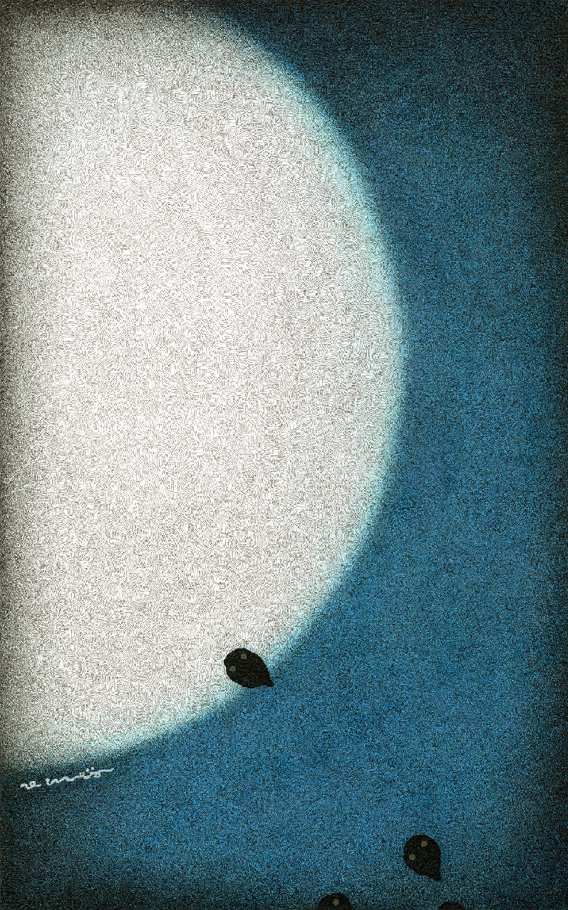 にしざかひろみ「夜風」（インク（丸ペン）・水彩・紙、ペン画、25×40cm（額：大衣）） 132,000円（税込）