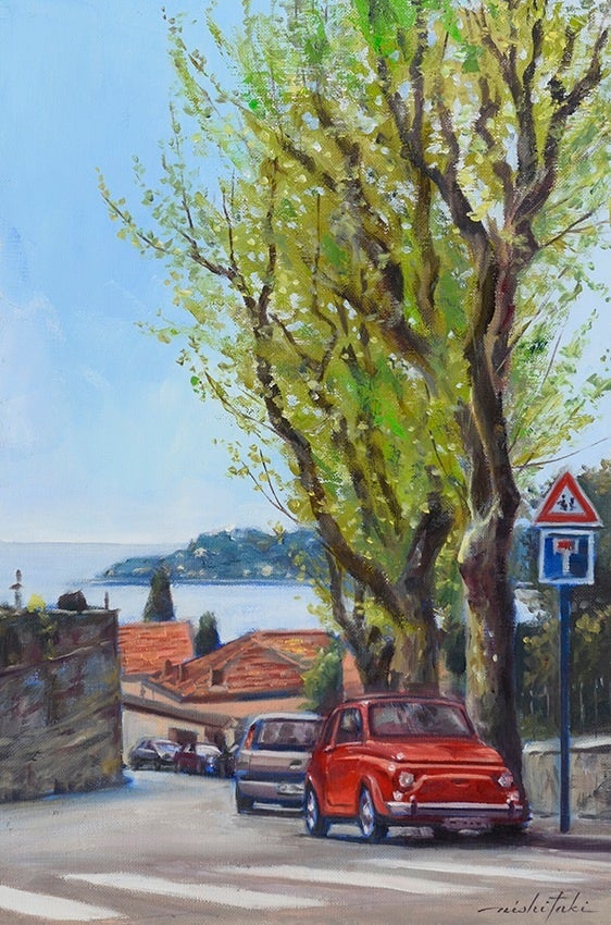 「フィアットのある通り 」（ 油彩、P6号）　 198,000円（税込）