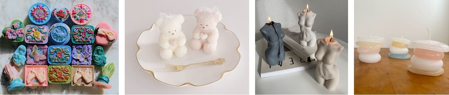 (左から）ekot spectrum works(エコー・スペクトラム・ワークス)、pirum candle(ピルムキャンドル)、toi candle(トワキャンドル)、Yeah candle(イエーキャンドル)