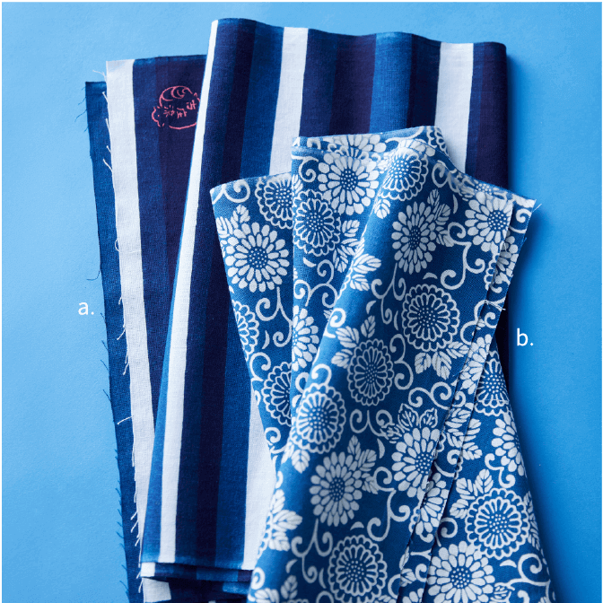 阿波藍 注染 日本手ぬぐい（約35×90㎝） a.（文・二回染め）3,300円 b.（文）3,080円