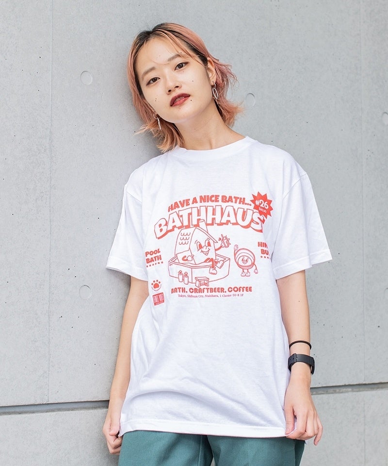 【BathHaus】バスハウスくんt-shirt（White Red Printing 綿100％） ¥3,900
