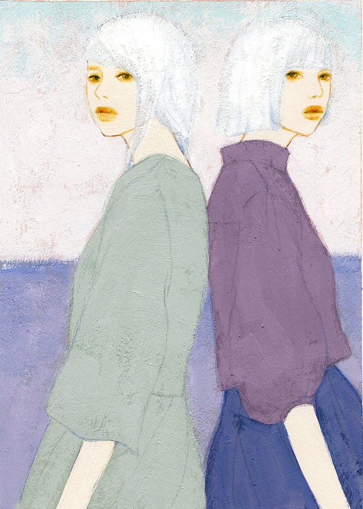 花村信子「夜になる前」 (アクリルガッシュ・色鉛筆、20×28.5㎝、額装付) 33,000円