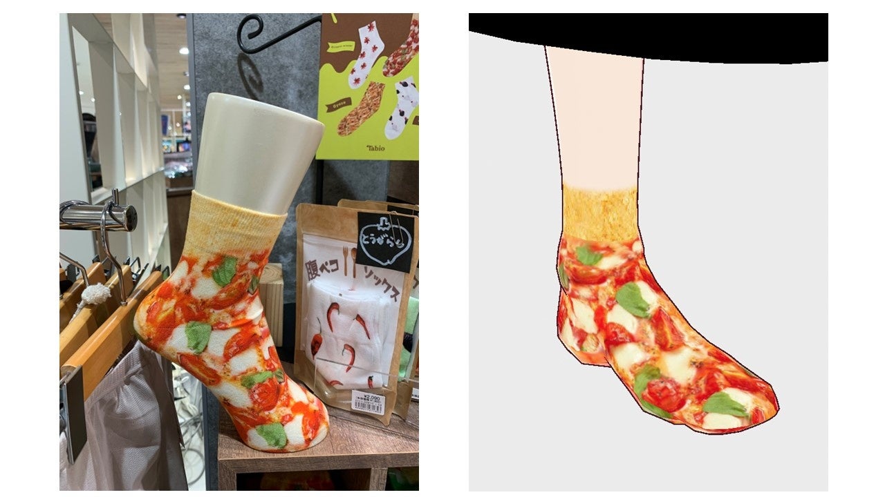 左・“リアル”腹ペコソックス2,090円＜阪神梅田本店2階で販売中＞　右・“バーチャル”腹ペコソックス100円