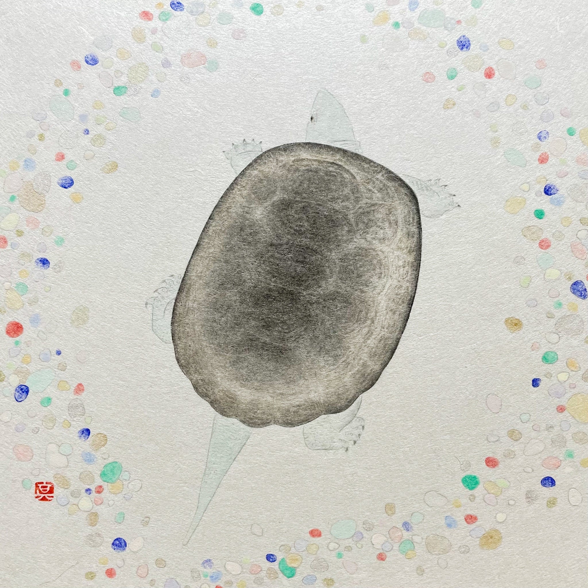 「亀」 （ 墨・岩絵具・雲肌麻紙・金銀泥、SSM、額装付） 77,000円