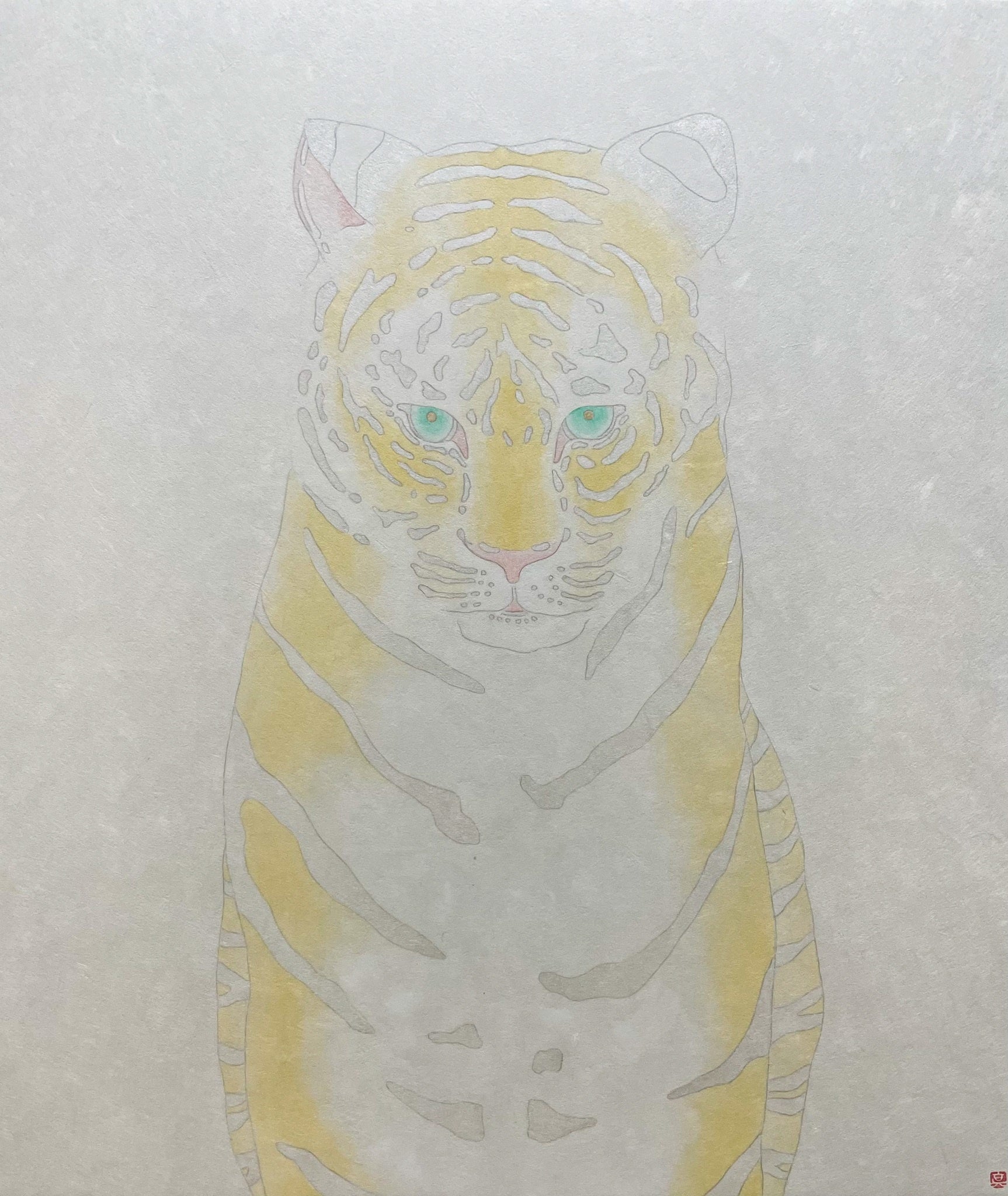 「虎」 （岩絵具・雲肌麻紙・金銀泥、F10号、額装付） 330,000円