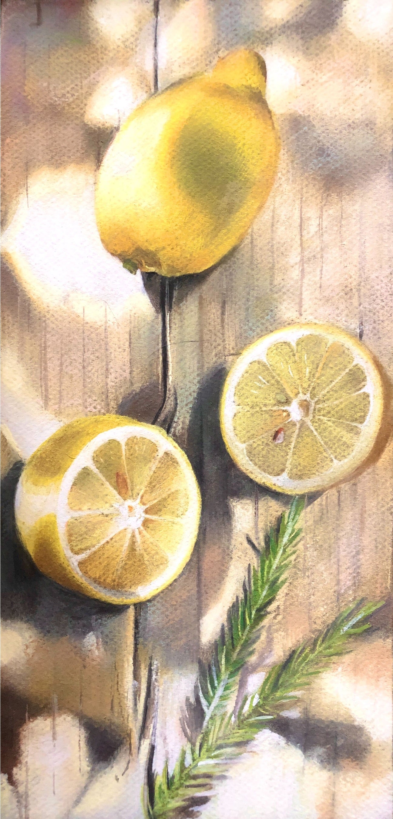 若菜由三香「宝石のかけら〜檸檬とローズマリー〜」 （パステル・アクリル、31.3×15.1㎝） 85,800円