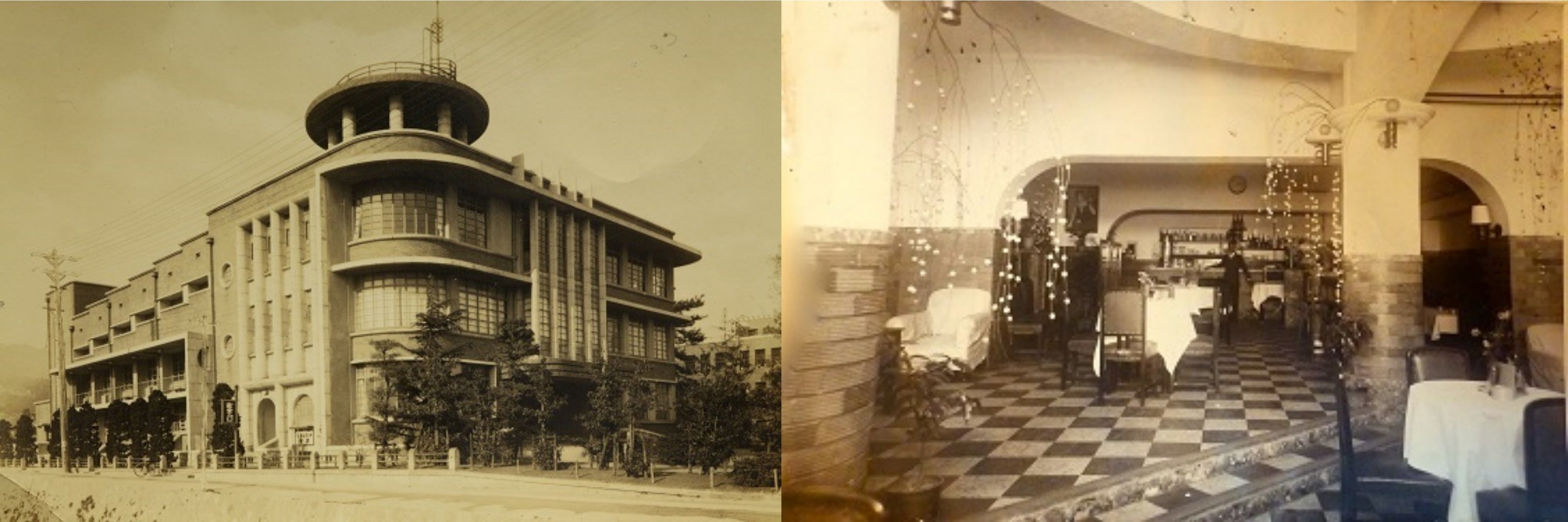左：御影公会堂 昭和８年　　右：当時の食堂店内