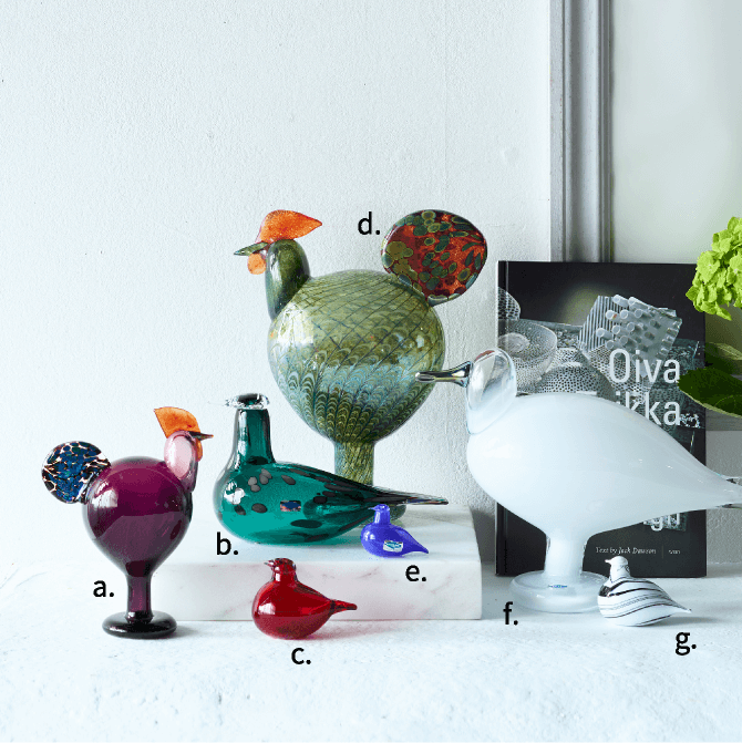 イッタラバード a. Rooster（1998年）165,000円 b.Common SnipePekkasiini(1993年)110,000円 c.Little Tern Tirrit（コアジサシ）（1996年）36,300円 d.Kaiku（19