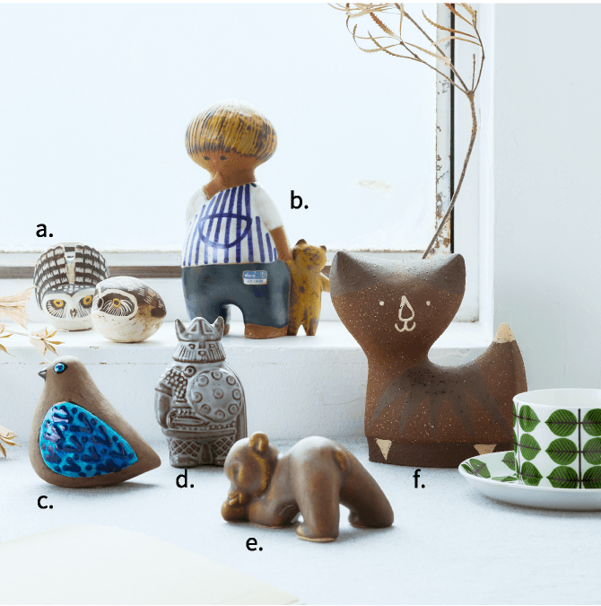 「チャフィー」  a.フクロウ エドヴァルド･リンダル（1960年代）各23,100円 b.lisa larson マリーン（1962～80年）49,500円 など※いずれもスウェーデン製