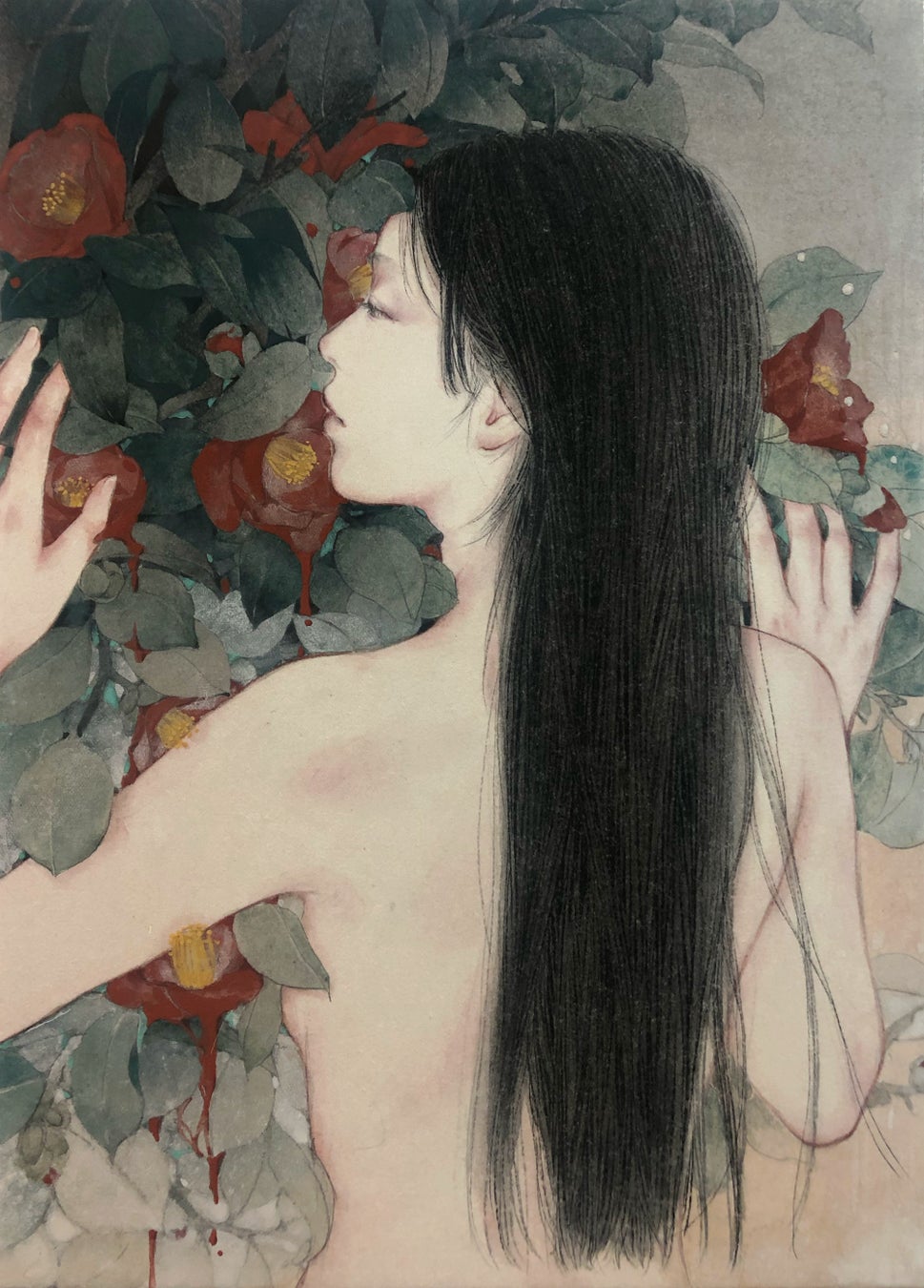 「花と夢」 ( 麻紙に岩絵具、F4号)        132,000円