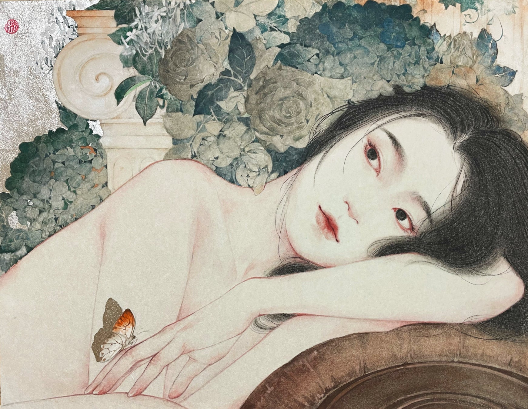 「花園」 (麻紙に岩絵具、F6号) 165,000円