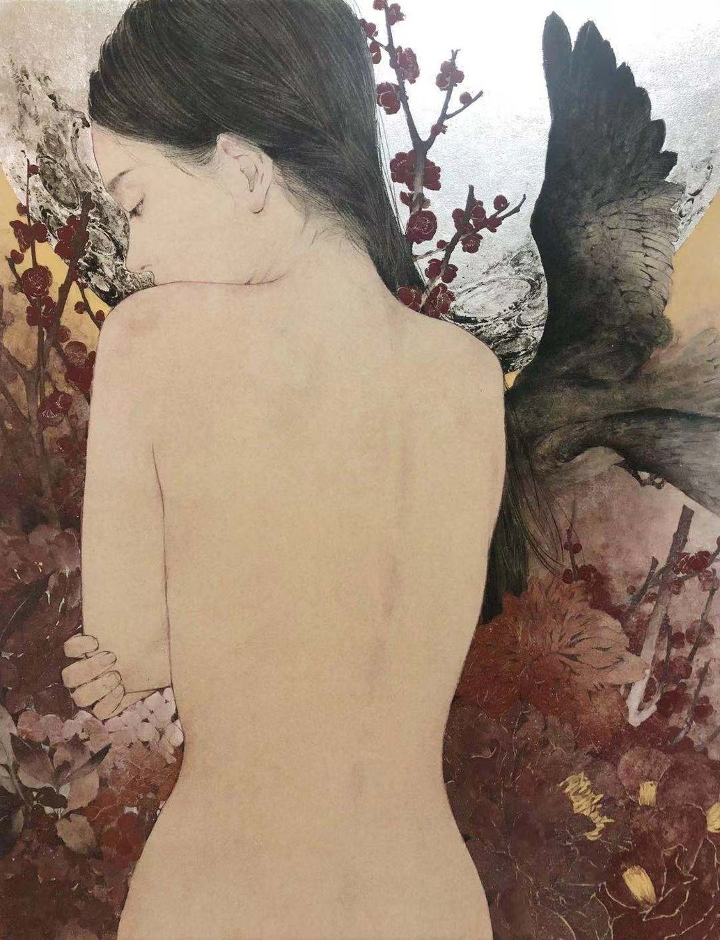 「花の時Ⅲ」 ( 麻紙に岩絵具、F8号)       220,000円