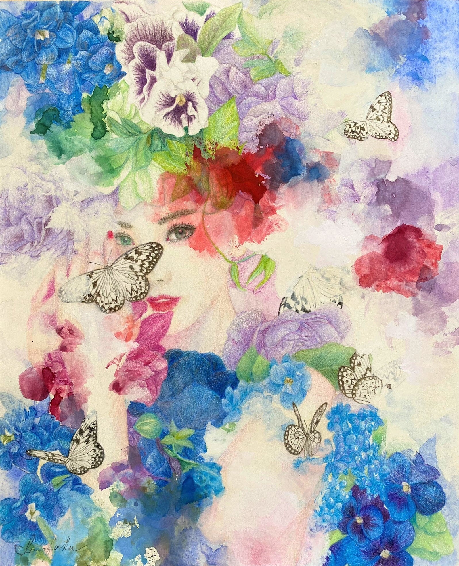 【東軍】今福優子「青と紫のハーモニー」 （色鉛筆、F3号） 88,000円