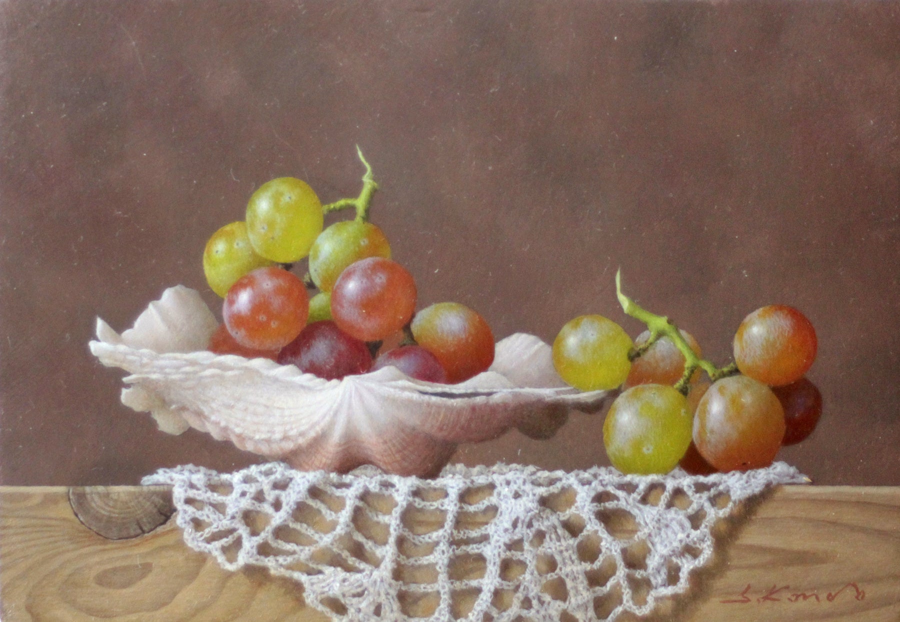 近藤俊一「葡萄と貝殻24」　（油彩、SM） 99,000円