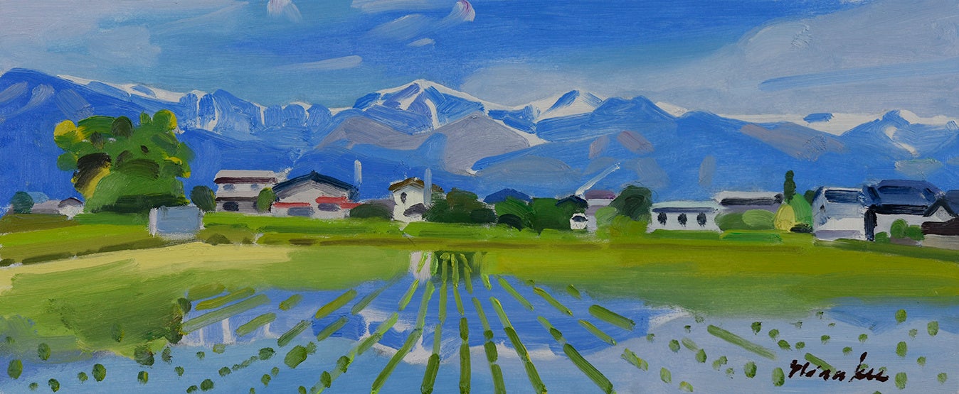 「田植えの頃 -安曇野- 」 (油彩、変形6号)  165,000円
