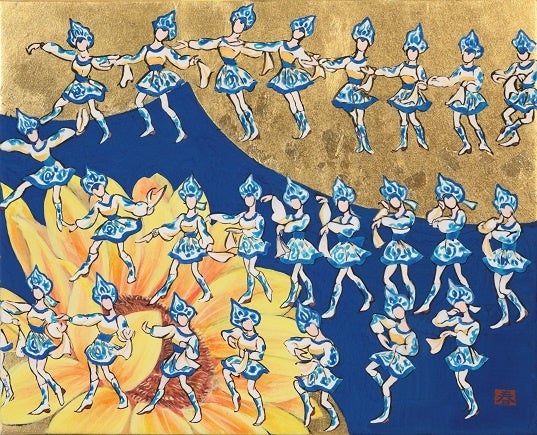 「精霊は花上で踊る」 （和紙・岩絵具・金箔、F3号） 66,000円