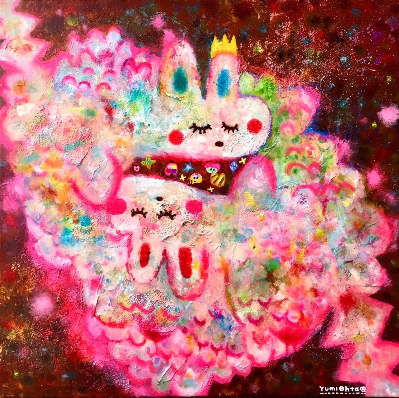 太田由美「You smile I smile」 (アクリル絵具 ・キャンバス、40×40cm) 132,000円