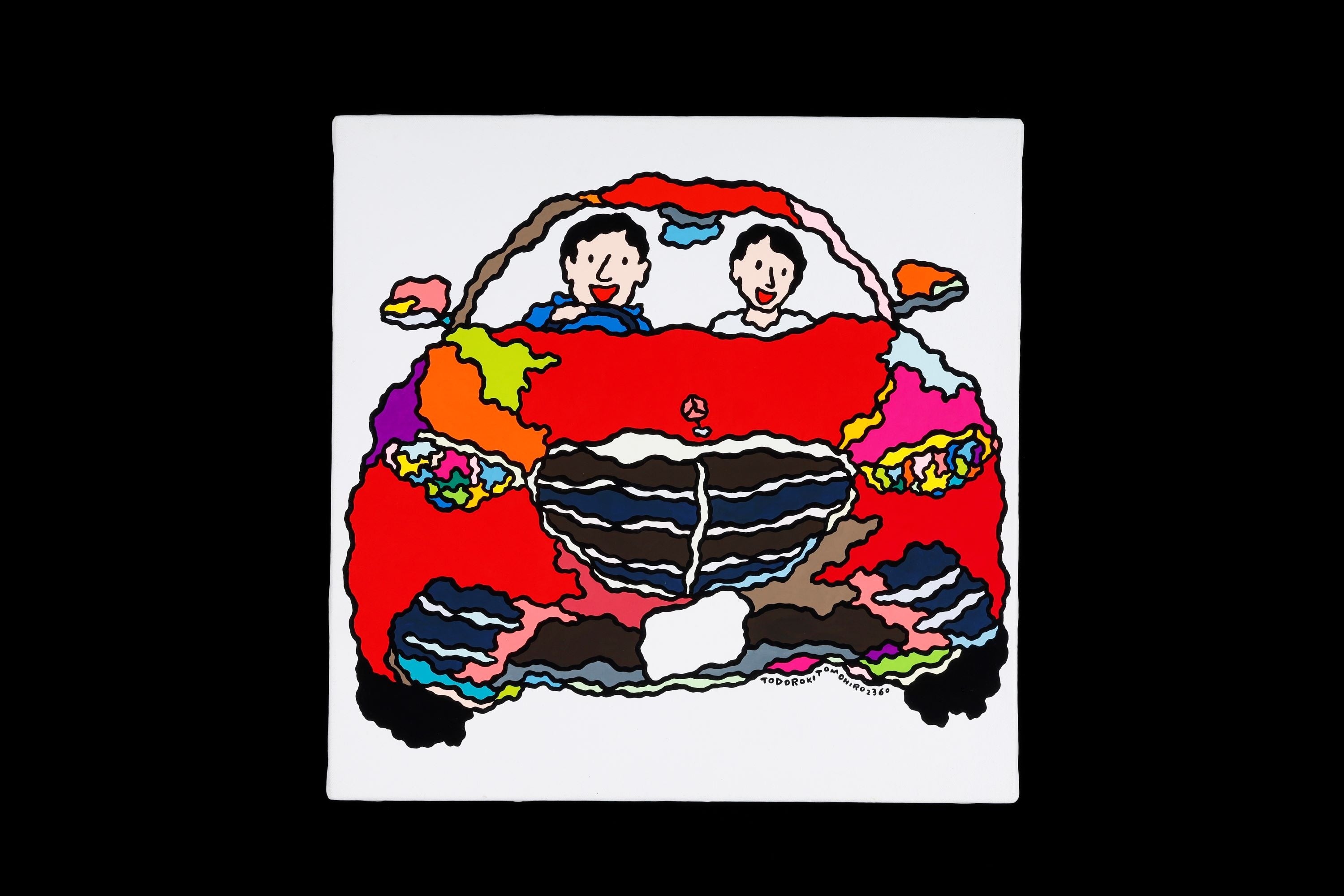 「Benz　赤」 （アクリルガッシュ・キャンバス、41 x 41 cm）