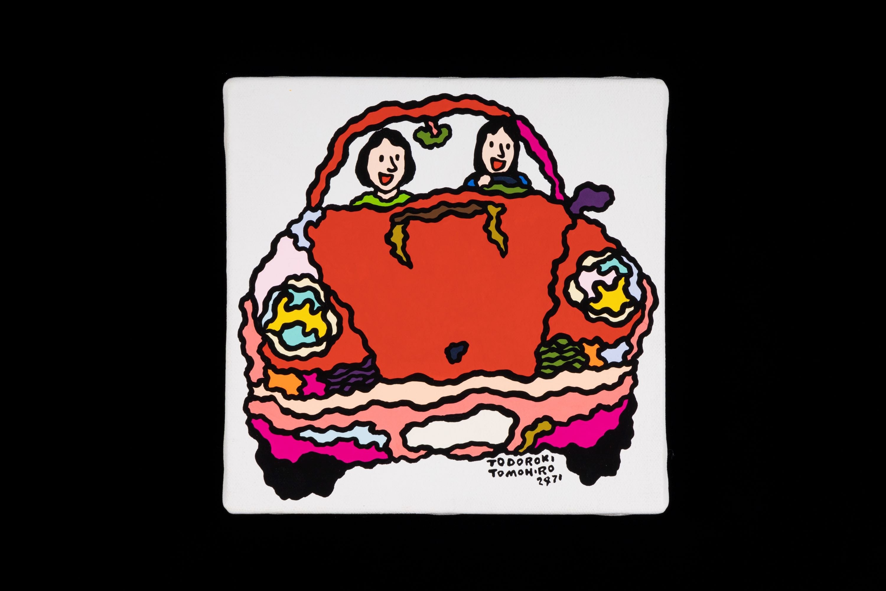 「Porsche　赤」 （アクリルガッシュ・キャンバス、18 x 18 cm）