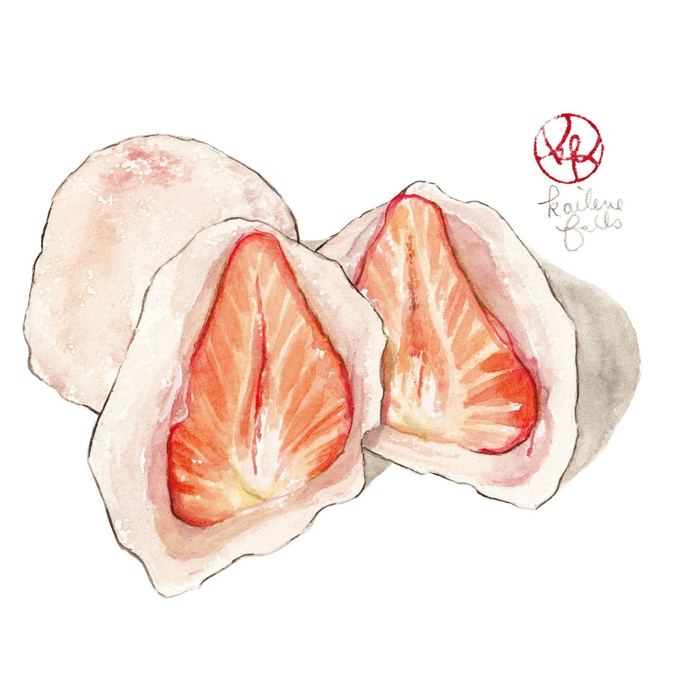 「いちご大福」 (水彩、19.5x14.5cm) フレーム有:28,600円        フレーム無:23,540円